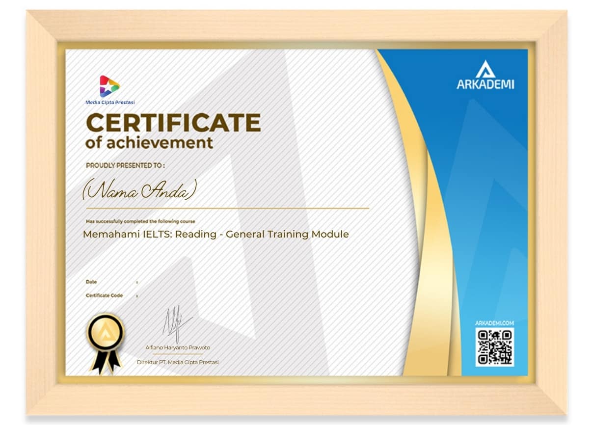 Sertifikat Kelas Memahami IELTS: Reading - General Training Module Sertifikat Memahami IELTS: Reading - General Training Module
