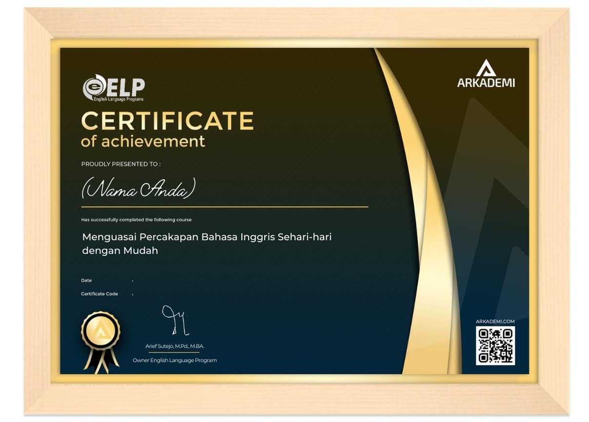 Arkademi Kursus Online - Sertifikat Menguasai Percakapan Bahasa Inggris Sehari-hari dengan Mudah Frame