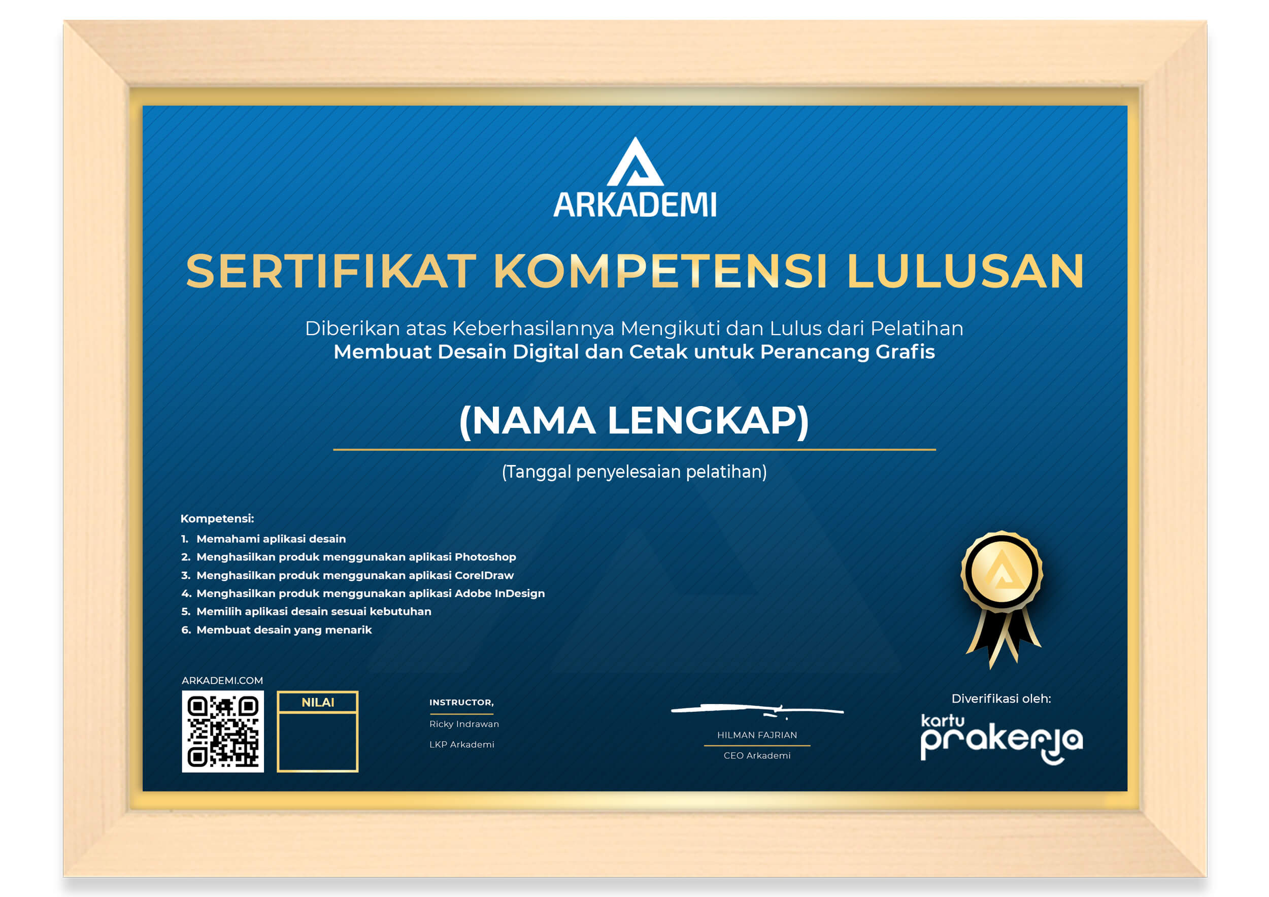 Sertifikat Kelulusan Edusia - Membuat Desain Digital dan Cetak untuk Perancang Grafis_FRAME