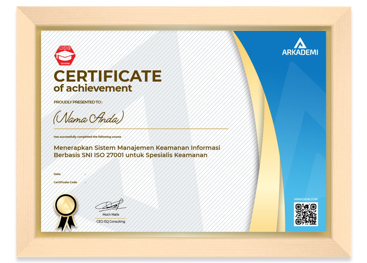 SERTIFIKAT - ISQ Consulting Menerapkan Sistem Manajemen Keamanan Informasi Berbasis SNI ISO 27001