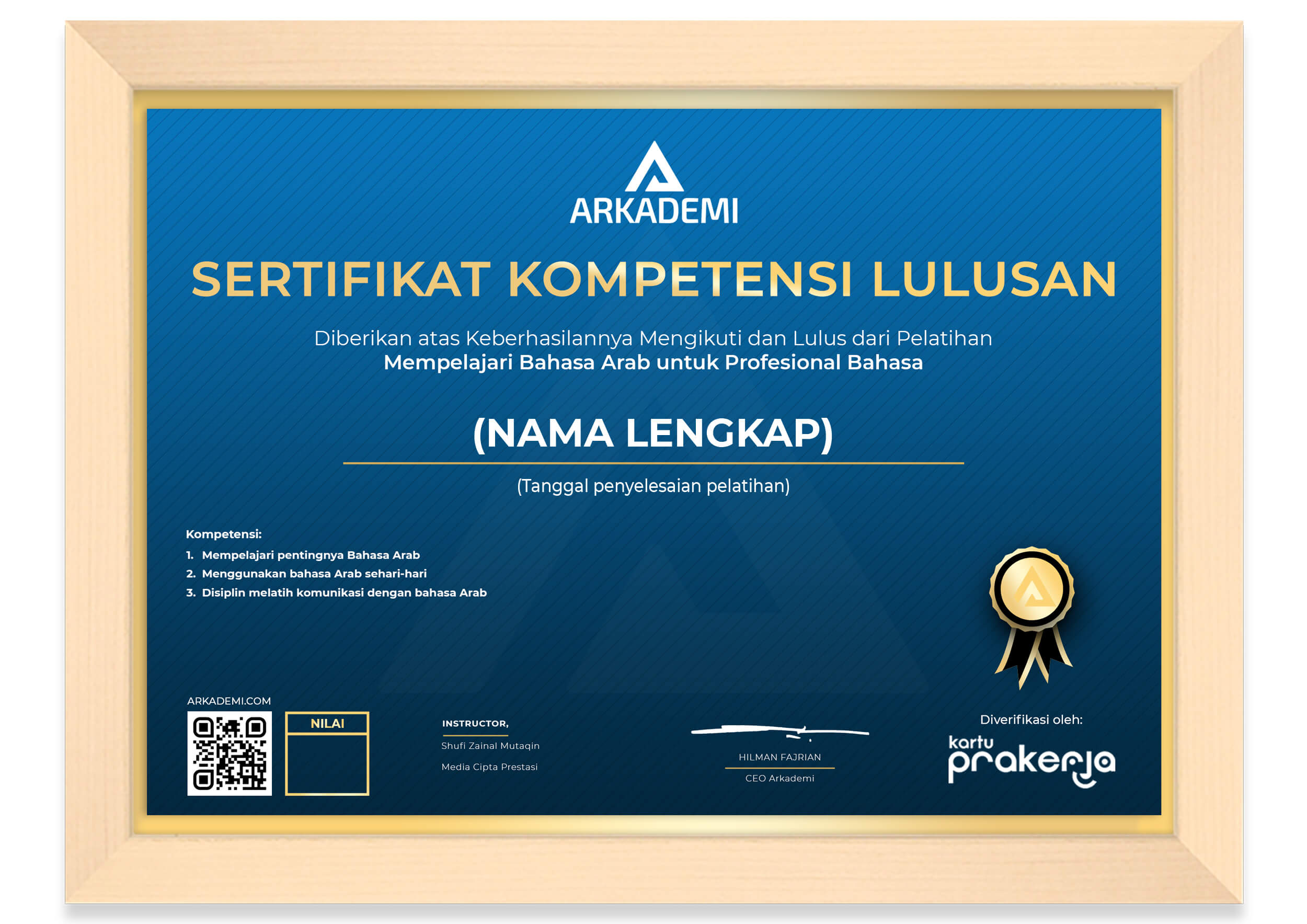 Sertifikat Kelulusan Media Cipta Prestasi - Mempelajari Bahasa Arab untuk Profesional Bahasa_FRAME