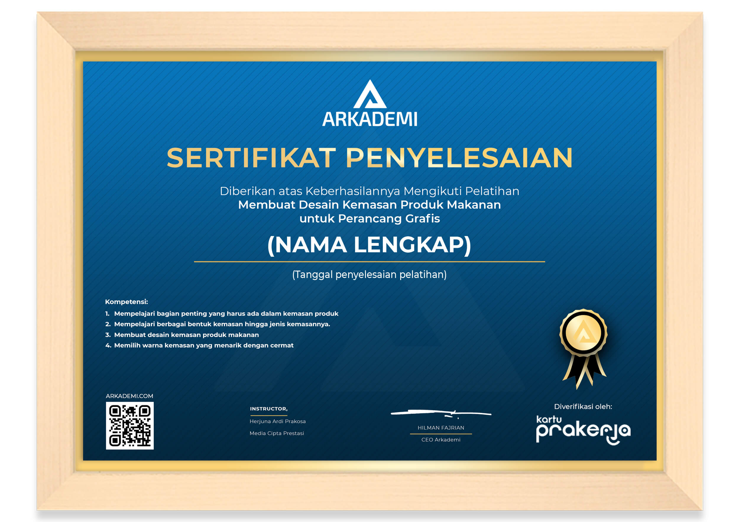 Sertifikat Penyelesaian Media Cipta Prestasi - Membuat Desain Kemasan Produk Makanan untuk Perancang Grafis_FRAME
